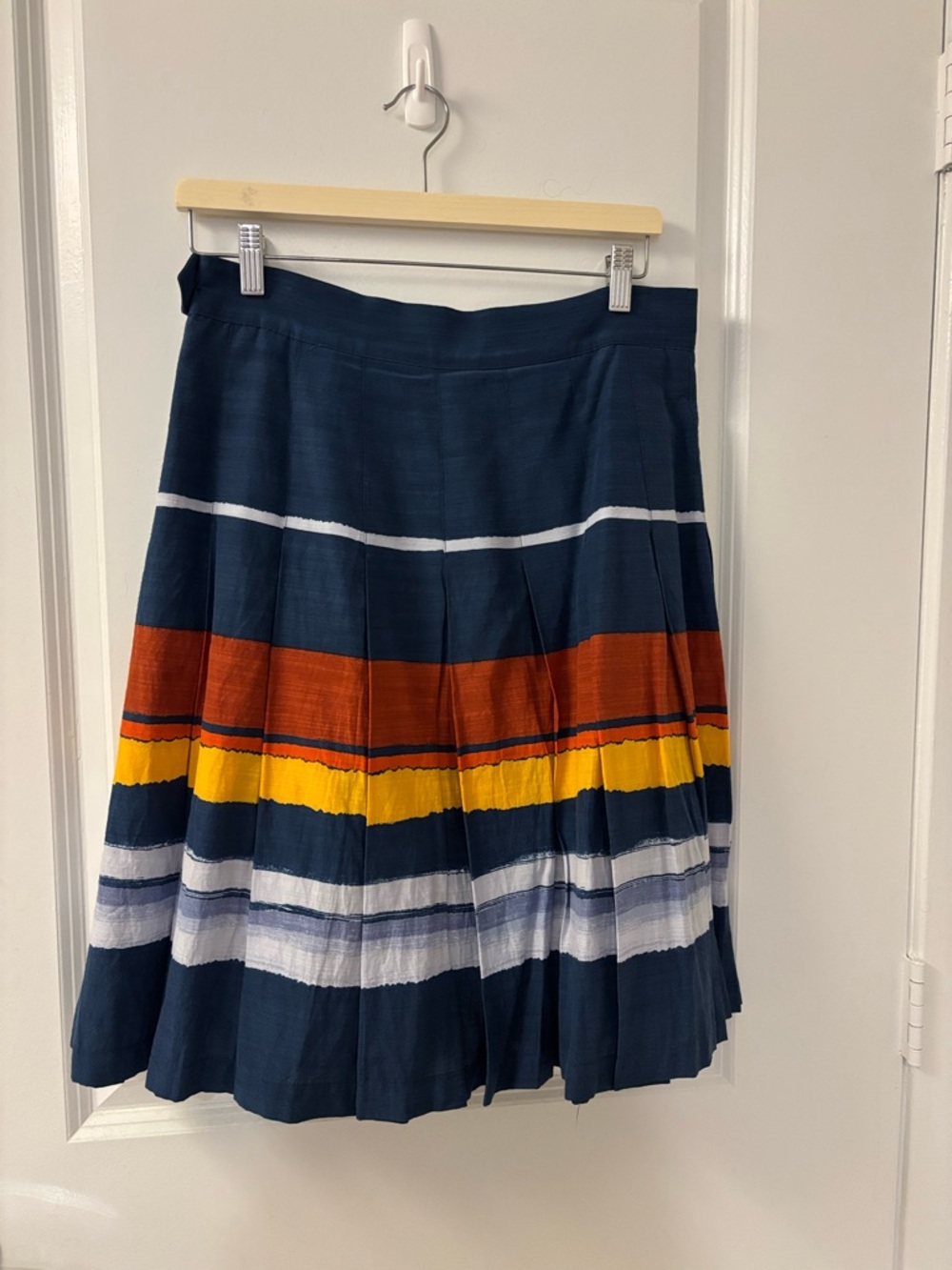 Brooks Brothers Navy Midi Silk and cotton blend Skirt with Orange & Yellow